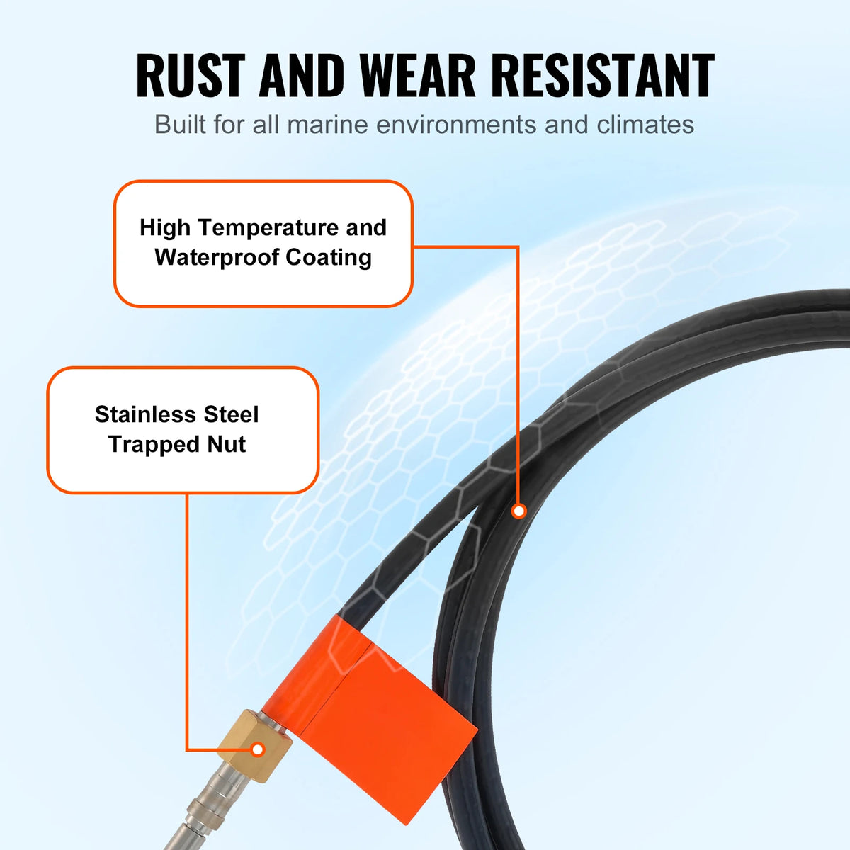 SucceBuy Boat Steering Cable 17 Feet Outboard Marine Rotary Steering Cable 1/2 Ton High Tensile Strength Universal Compatibility