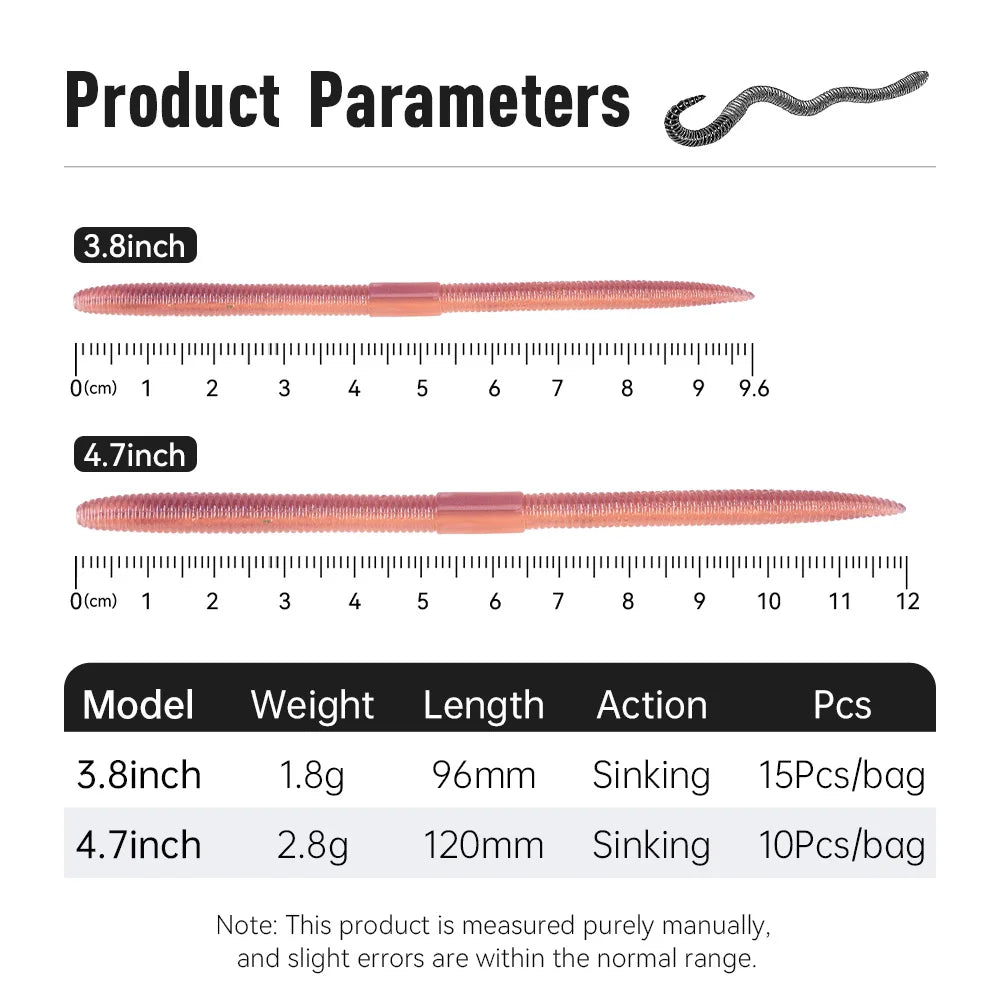 Kingdom 3Bags Set Slow Sinking Soft Bait Fishing Lures 1.8g 96mm & 2.8g 120mm Artificial Sea Worm Earthworm Swimbait for Bass Pike Trout Fishing