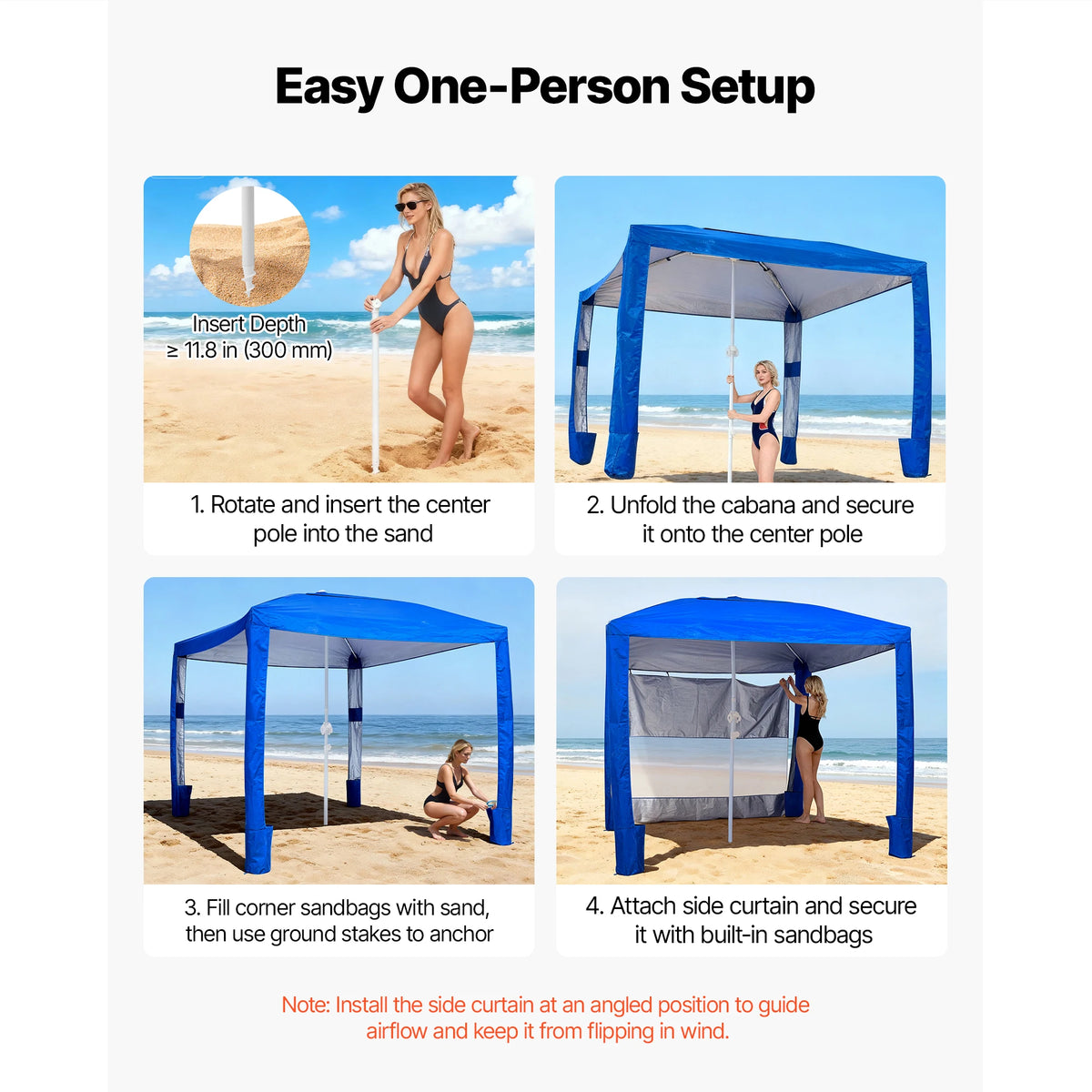 SucceBuy Beach Cabana 8 x 8 ft Adjustable Height Portable UPF 50+ Protection with Side Wall Sand Pockets for Family & Friends