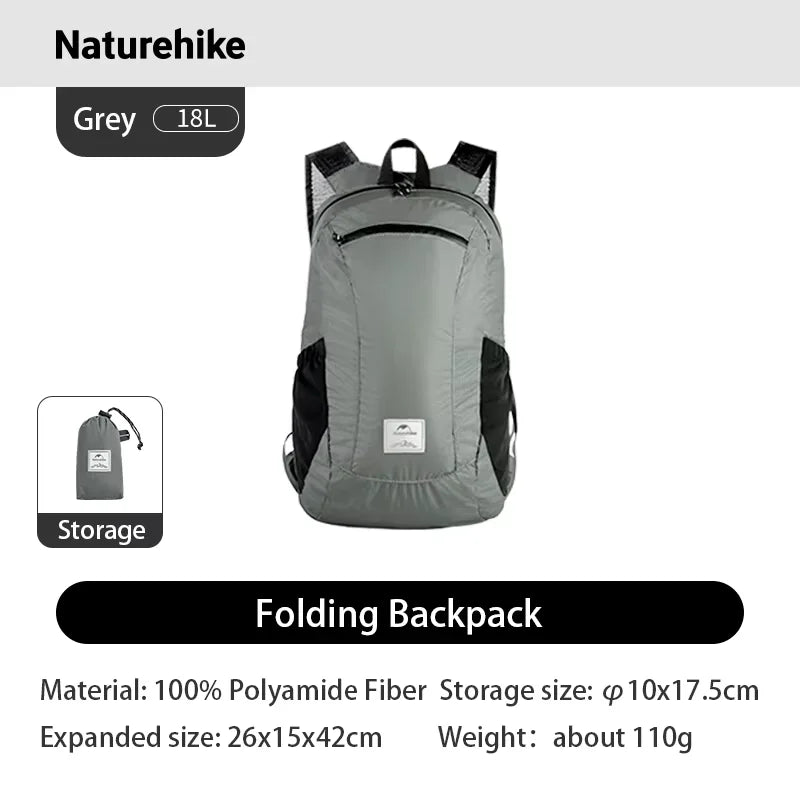 Naturehike 18L Silicone Folding Backpack Lightweight Portable Waterproof Bag Women Man Bag Outdoor Hiking Shoulder Skin Bags