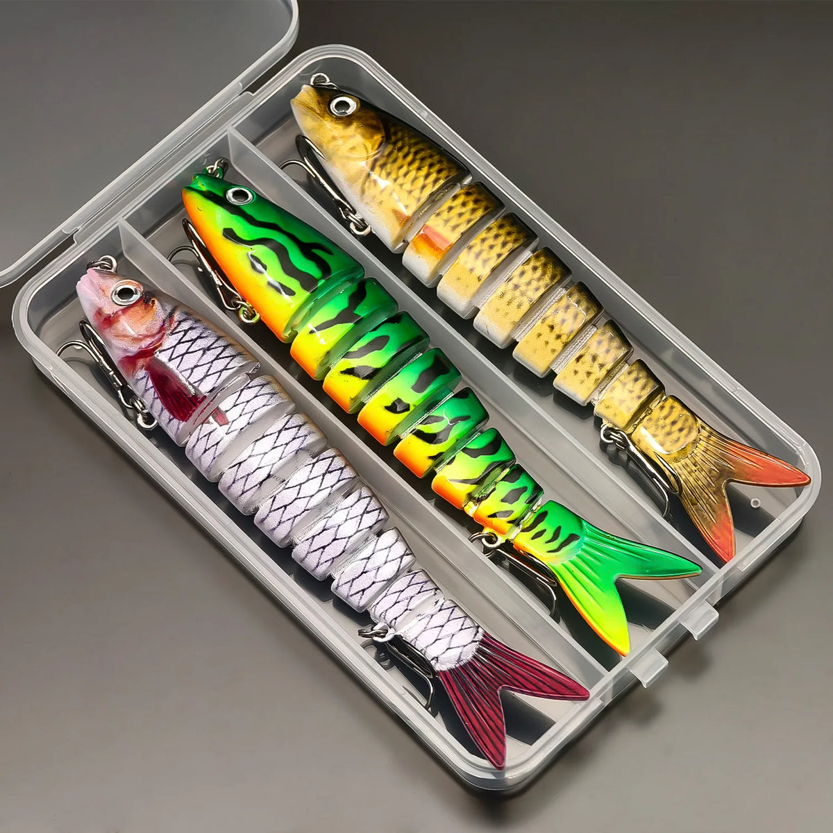 ANFS Fishing Lure kit of 3pcs with Lure Box, 8 Segment Multi Jointed Artificial Bait Slow Sinking Bionic Fishing Bait ,Cool Fishing Gear
