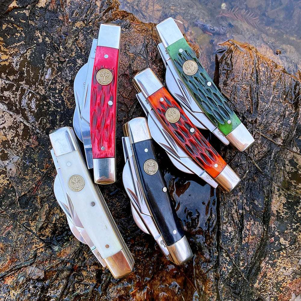 Watchman Trapper Knives Pocket Four Blades Slip Joint Folding Knife Classic Bone Grips Mirror Finish