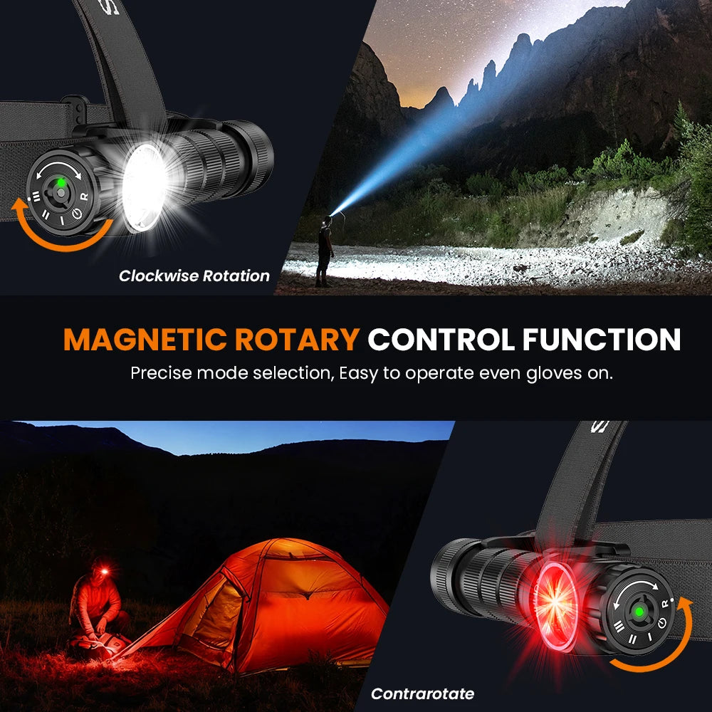 SOFIRN HS43 Headlamp 3200lm 184m White&660nm Red LED Rotary Switch 21700 USB C Rechargeable Flashlight