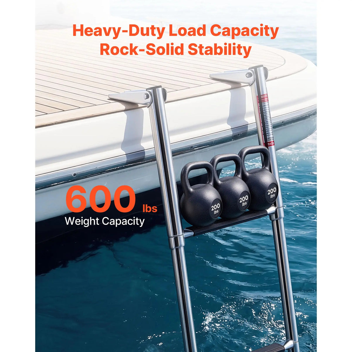 SucceBuy 3/4 Steps Boat Ladder Stainless Steel 600/900 lbs Telescoping Folding Swim Deck Ladder with Anti-Slip Steps for Yacht