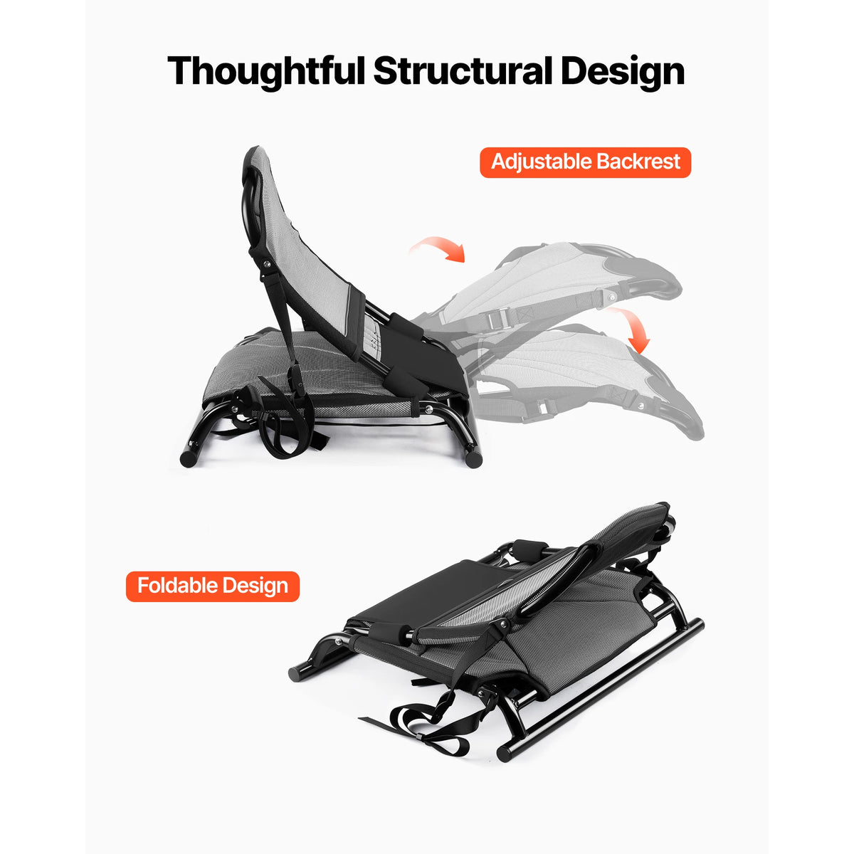 SucceBuy Kayak Seat 1 Pack with Adjustable Back Support Adjustable Straps Aluminum Alloy Frame  for Sit-on-Top Fishing Canoes