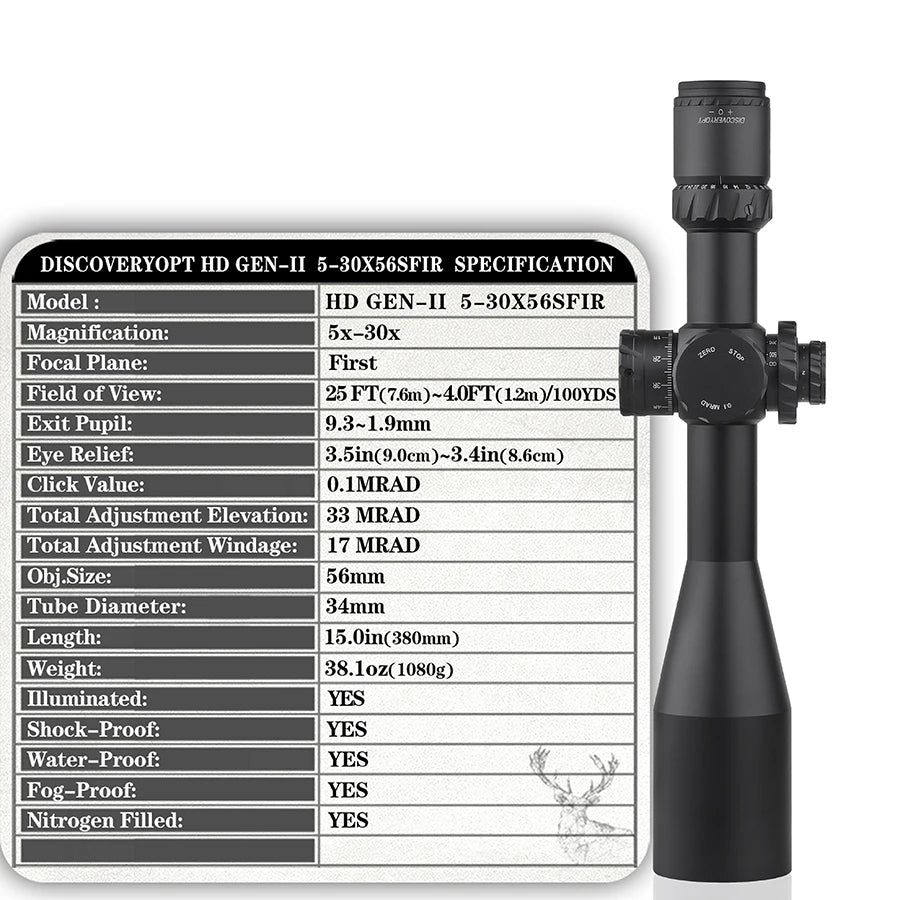 New DISCOVERYOPT HD GEN-II 5-30X56SFIR FFP Tactical Riflescope Shockproof Long Range Scope 34mm Scope Hunting Optical Sight