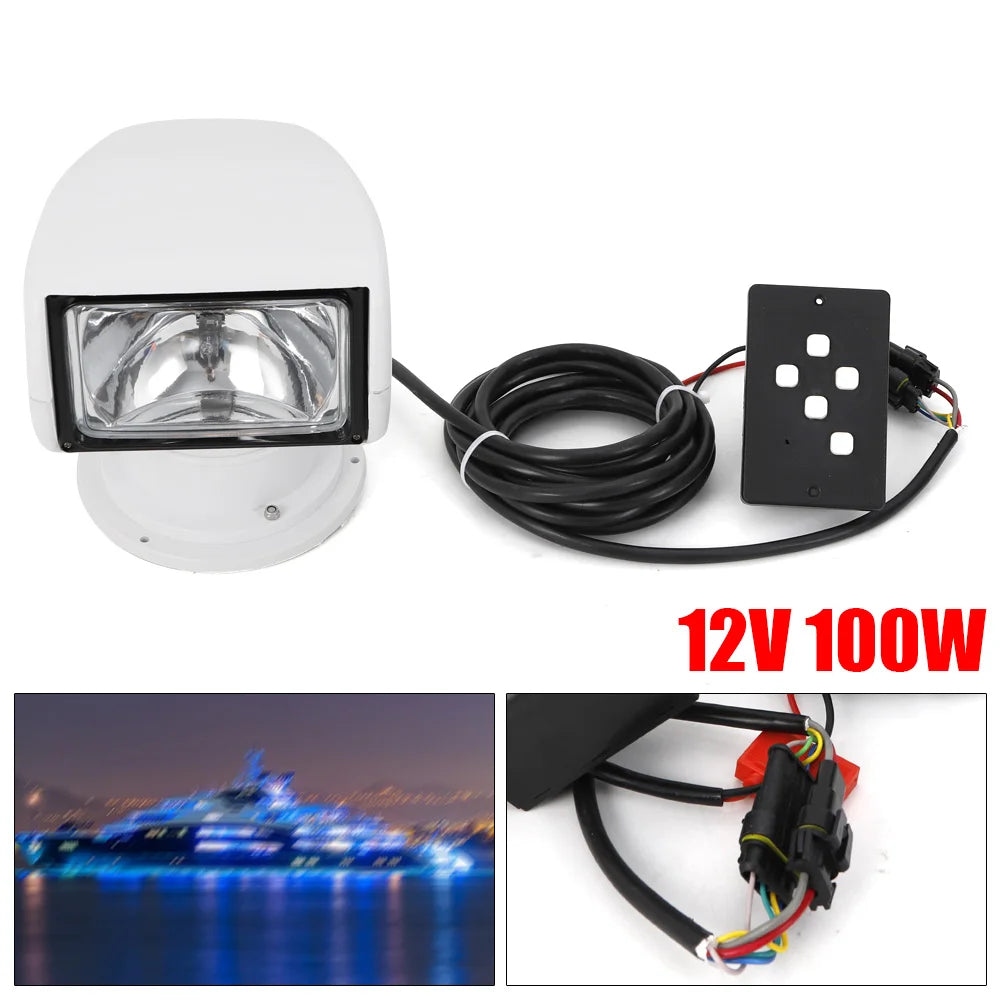 100w Spotlight Marine Remote Controlled Boat SearchLight 12v 360° Waterproof Degree Rotate Omnibearing Lighting Marine Spotlight