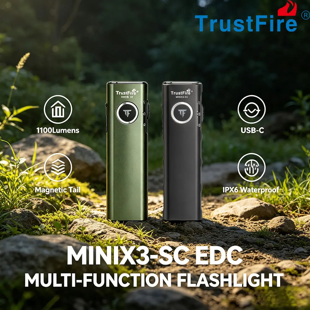 TrustFire MINIX3-SC 3-in-1 Rechargeable EDC LED Flashlight With UV Light 1100 Lumens 1500mAh Pocket Lantern IPX6 Waterproof Flat LED Torch for Camping