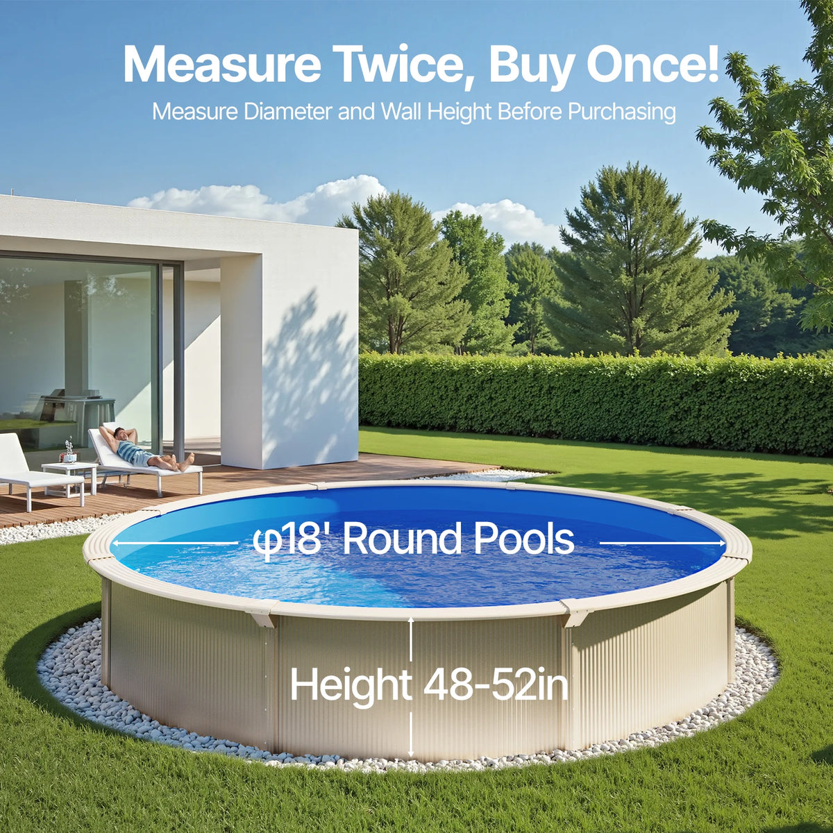 SucceBuy Pool Liner 18ft Round Swimming Pool Liner Standard Gauge Long Lasting Vinyl Pool Liner Overlap Style Liner Replacement
